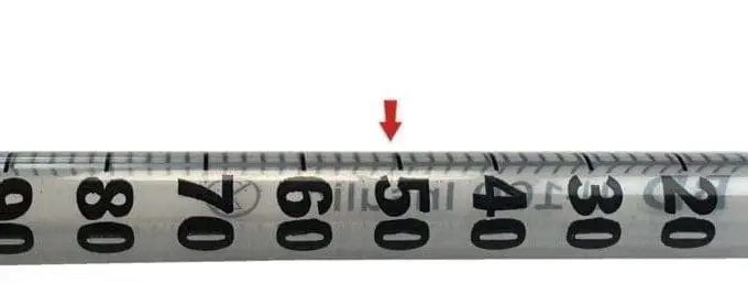 50 units on a 100 unit syringe