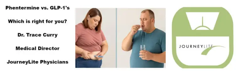 Comparison of GLP-1 injection versus oral pill for medical weight loss, shown with two adults.