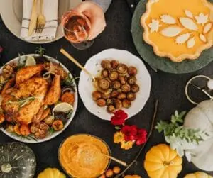 Holiday table set with all the foods