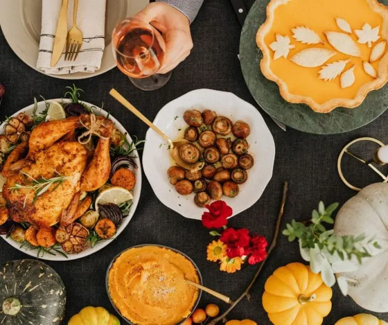 Holiday table set with all the foods