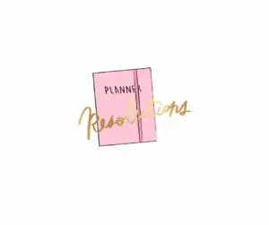 pink planner with gold lettering that spells Resolutions