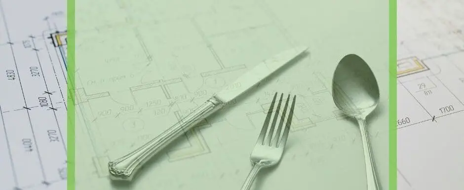 Place setting on top of a blueprint, symbolizing a structured plan for post-op and long-term bariatric nutrition.