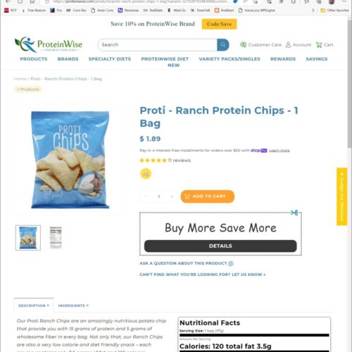 high protein ranch flavored chip