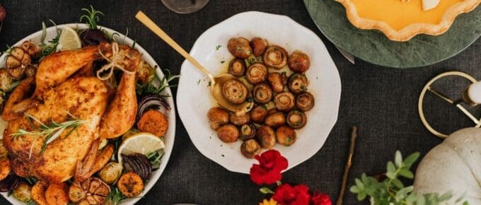 Holiday table set with all the foods