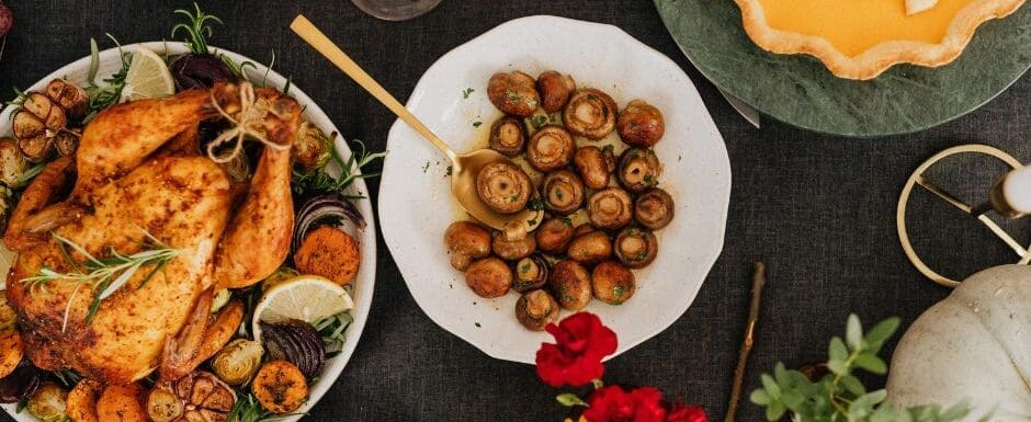 Holiday table set with all the foods