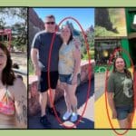 Side-by-side collage of Heather’s weight-loss journey, showing two before photos on the left and three after photos on the right, highlighting her slimmer figure, increased confidence, and ability to enjoy travel and activities with her family after weight-loss surgery at JourneyLite.