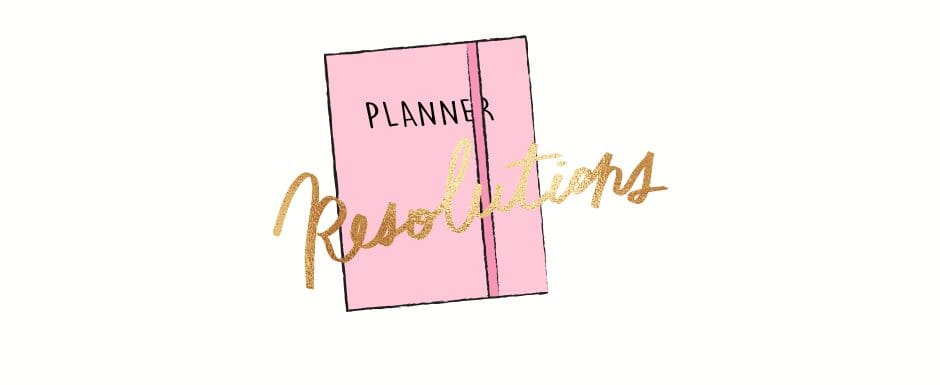 pink planner with gold lettering that spells Resolutions