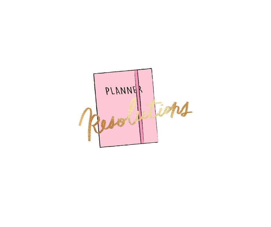 pink planner with gold lettering that spells Resolutions
