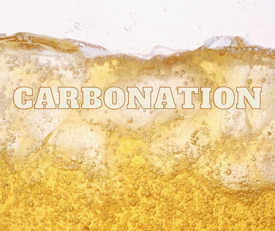 liquid full of ice and bubbles with script that reads carbonation