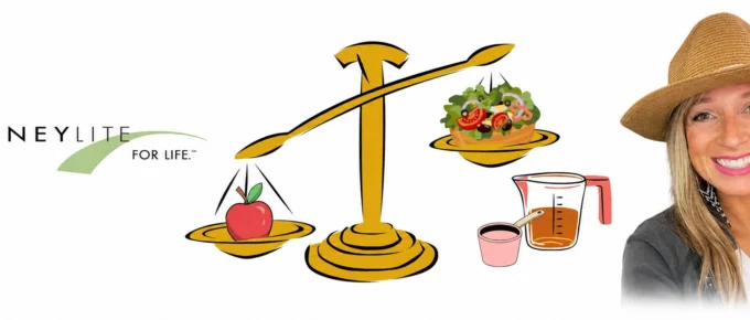 JourneyLite dietitian Devon Price with balanced nutrition scale showing healthy food choices for weight loss patients