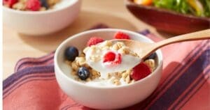 Bowl of yogurt with fruit mixed in