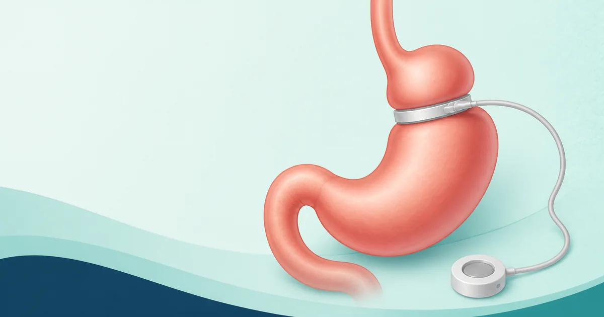 Simplified illustration of an adjustable gastric band, tubing and access port